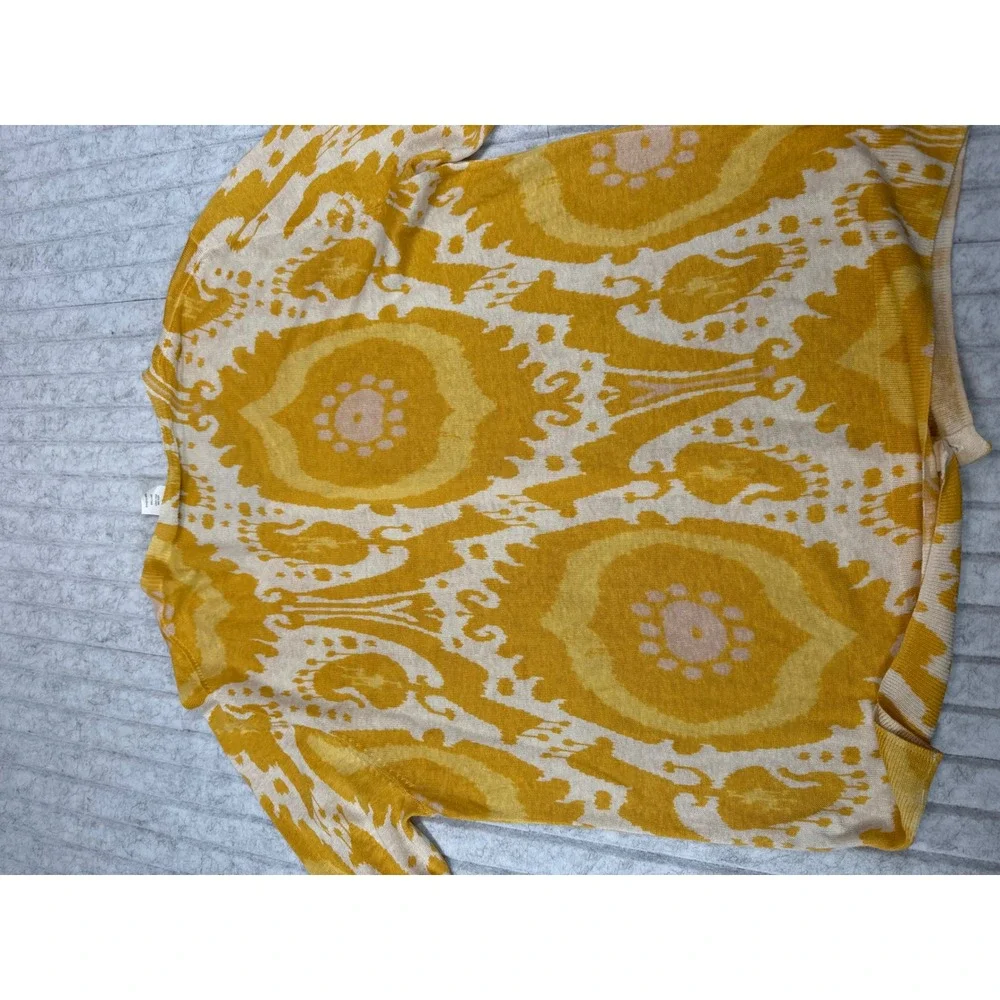 J.Crew Yellow Ikat Medallion Silk Linen Cardigan Sweater‎ Large Womens RN77388 - Picture 5 of 5